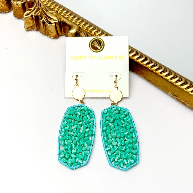 Trekker weave earrings-Turquoise Large Drop Earrings with Gold Tone Accessory