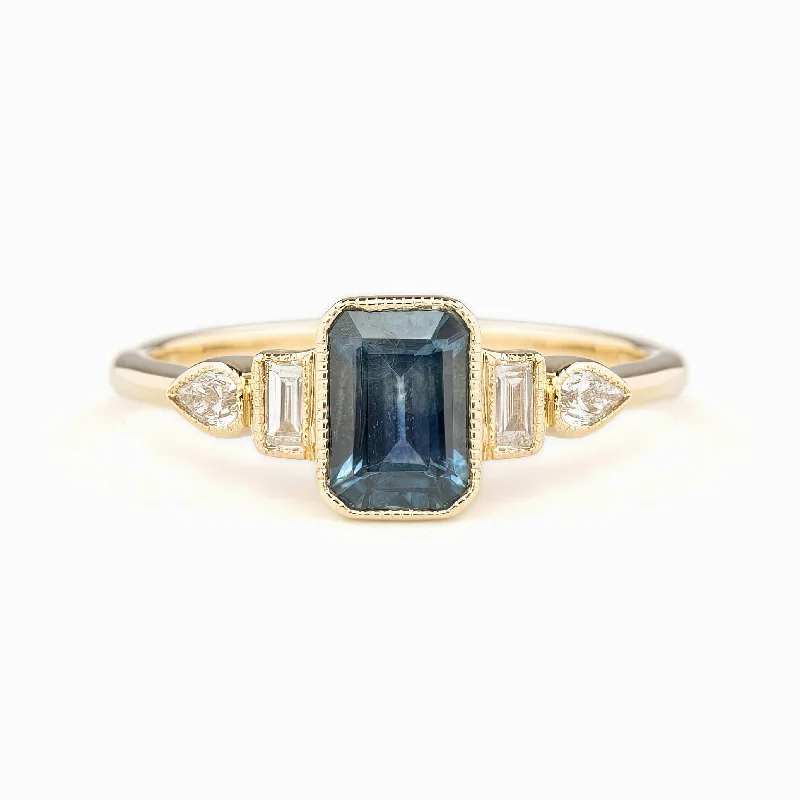 Engraved initial engagement rings-Edith Ring Blue Montana Sapphire, 14k Yellow Gold (One of a kind)