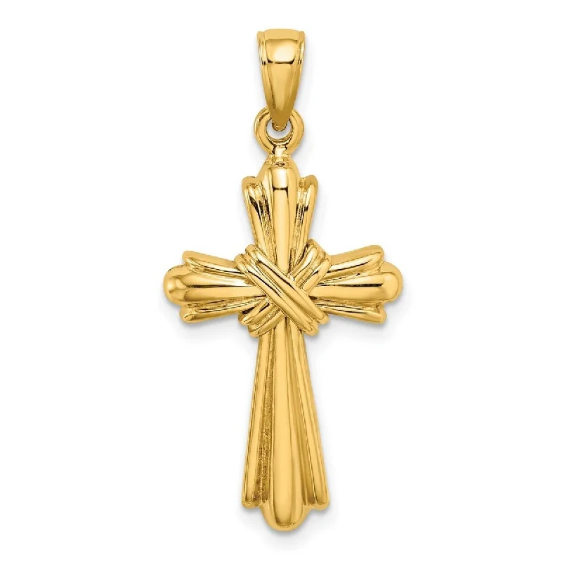 Zodiac sign necklaces-Curata 14k Yellow Gold Ribbed Flared Religious Cross Necklace 18.6mm x 33mm