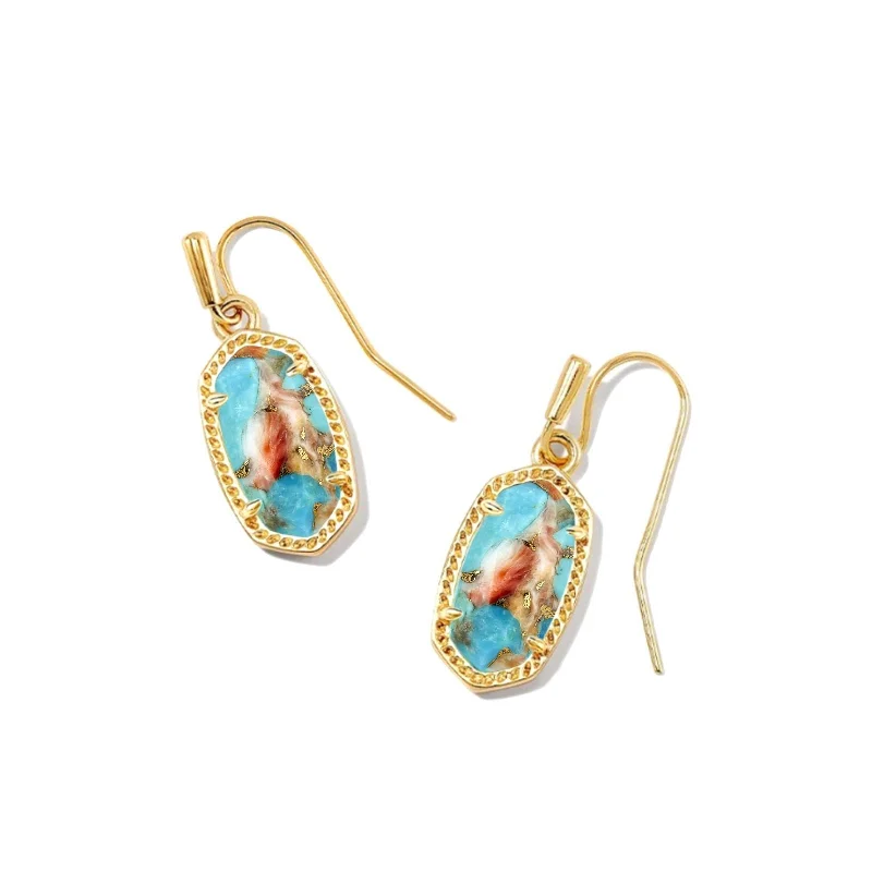 Trekker weave earrings-Kendra Scott | Lee Gold Earrings in Bronze Veined Turquoise Magnesite Red Oyster