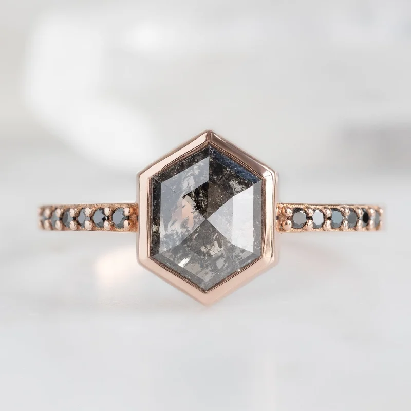 Twisted shank engagement rings-The Willow Ring | 1.19ct Hexagon Black Diamond in 14K Rose Gold