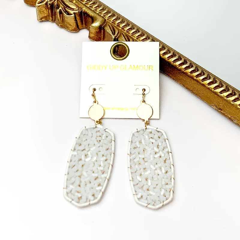 Playful pair earrings-White Large Drop Earrings with Gold Tone Accessory