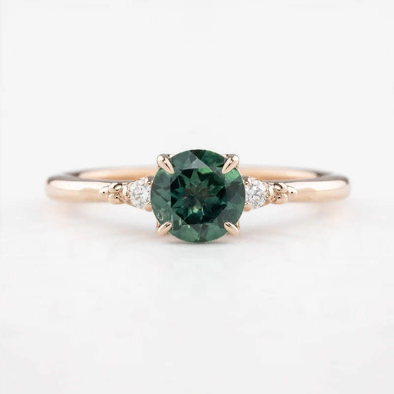 Sea inlay engagement rings-Estel Ring 1.03ct Peacock Green Round Montana Sapphire, 14K Rose Gold (One of a kind)