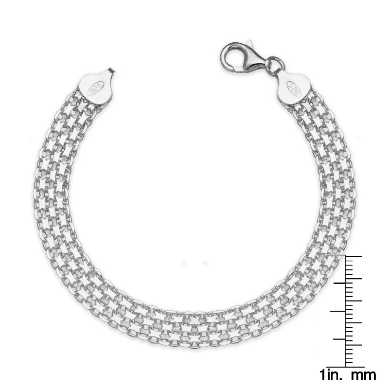 Full crescent bangles-Curata 925 Sterling Silver Italian Unisex 8mm Bismark Chain Bracelet (Choice of 7" or 8") - White