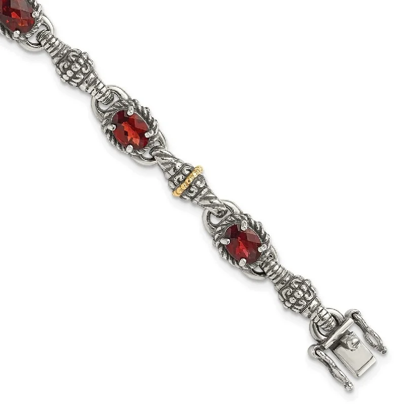 Sea bead bangles-Curata 925 Sterling Silver Polished Prong set Box Catch Closure With 14k 5.43Garnet 7.25inch Bracelet