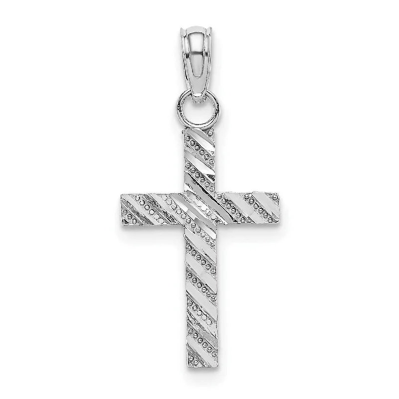 Stretch cord necklaces-Curata 14k Yellow or White Gold Small Slanted Diamond Cut Cross Necklace 12mm x 17.4mm