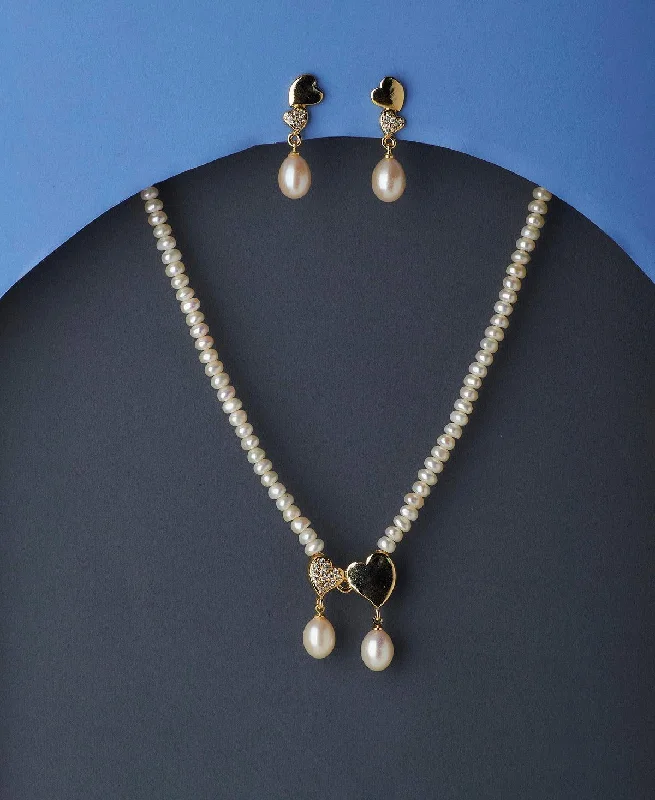 Oval shape necklaces-Pretty Heart Real Pearl Necklace Set