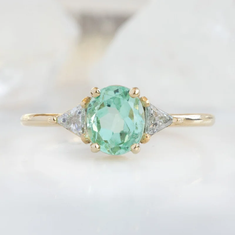 Satin finish engagement rings-The Jade Ring | 0.89ct Oval Emerald in 14K Yellow Gold