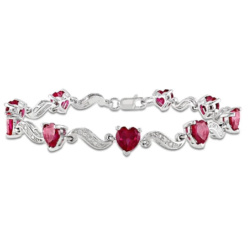 Subtle accent bangles-Miadora Sterling Silver Created Ruby and Diamond Accent Heart Bracelet