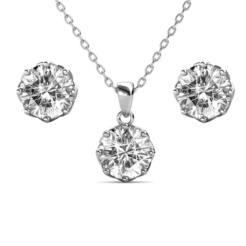 Thick link necklaces-Eden 18k White Gold Plated Silver Necklace and Stud Earring Set with Swarovski Crystals