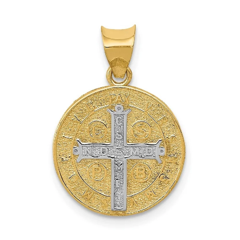 Cedar wood necklaces-Curata 14k Yellow Gold With Rhodium 18" 21.5x15.2mm Circle St.benedict Medal Pendant Necklace