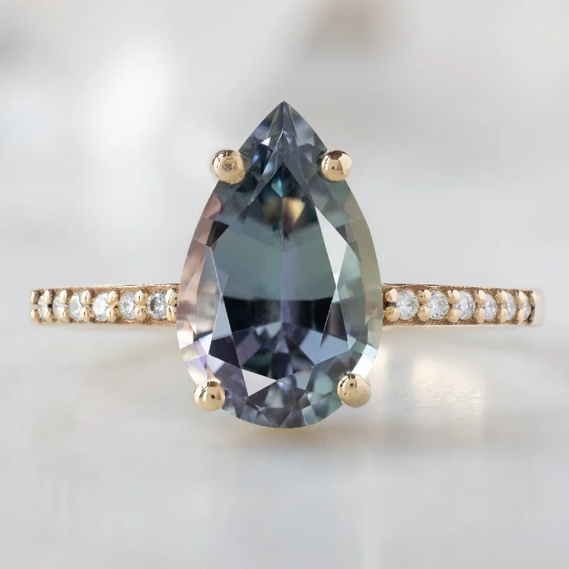 Open shank engagement rings-The Willow Ring | 2.26ct Pear Tanzanite in 14K Yellow Gold