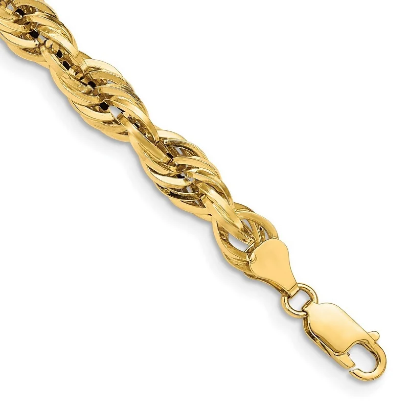 Tide theme bangles-Curata 14k Yellow 7.0mm Semi solid Rope Chain Bracelet 8 Inch