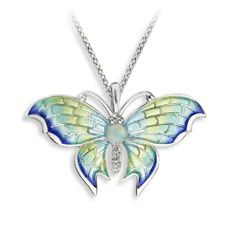 Flow shape necklaces-Nicole Barr Blue Plique-a-Jour Opal & White Sapphire Butterfly Necklace