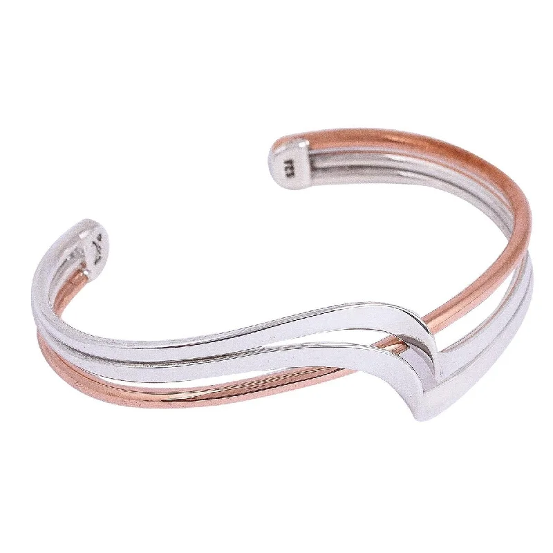 Bold geometric bangles-NOVICA Copper Stream, Sterling silver and copper cuff bracelet