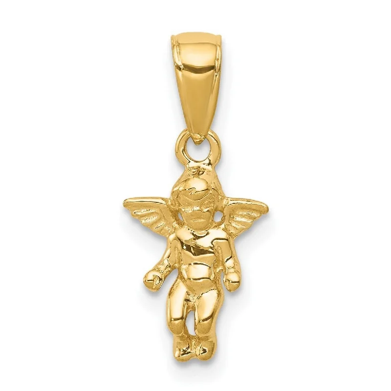 Cedar wood necklaces-Curata 14k Yellow Gold18" Solid Polished Small Guardian Angel Pendant Necklace - 19.4x9.2mm