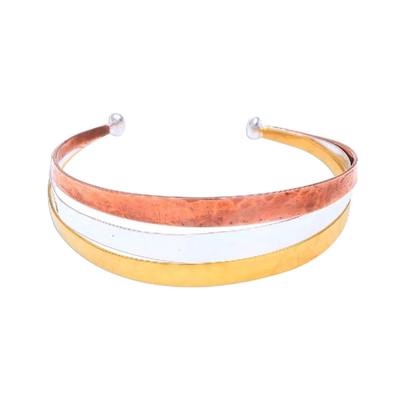 High shine bangles-NOVICA Metallic Rainbow, Gold accented sterling silver cuff bracelet