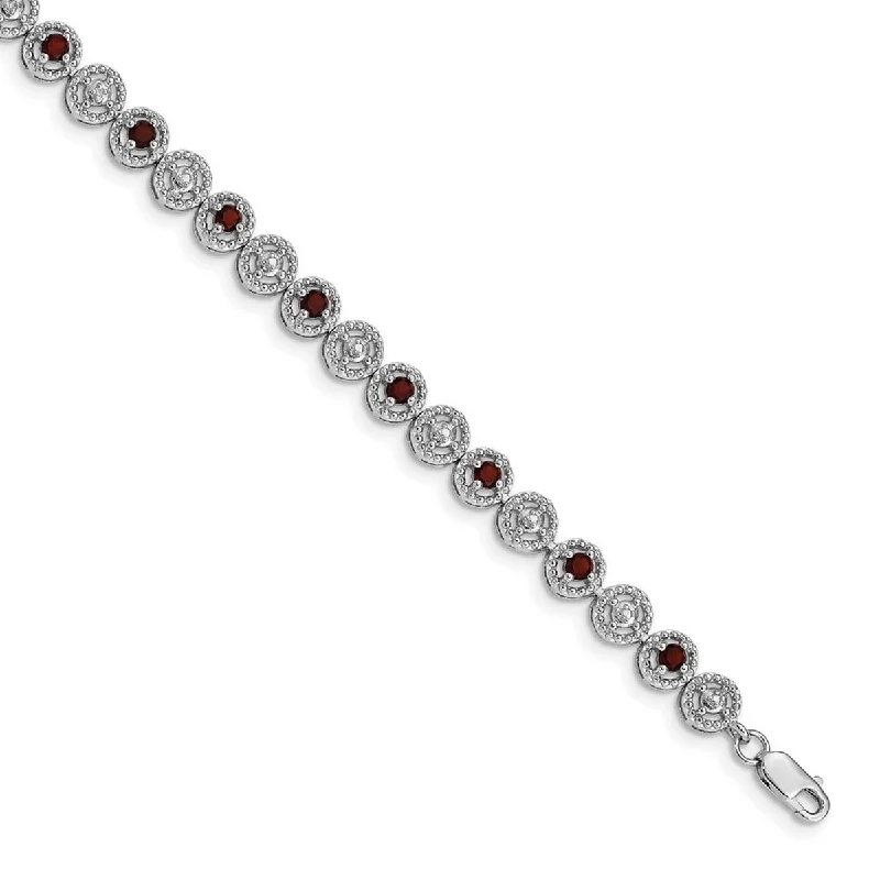 Textured letter bangles-Curata 925 Sterling Silver Polished Open back Lobster Claw Closure Garnet Diamond Bracelet