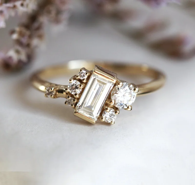 Classic gold engagement rings-Veronica Baguette Diamond Cluster Ring