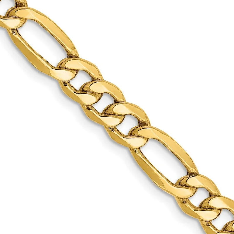 Gem strand bangles-Curata 10k Yellow Gold Polished 6.6mm Semi Solid Figaro Chain Bracelet