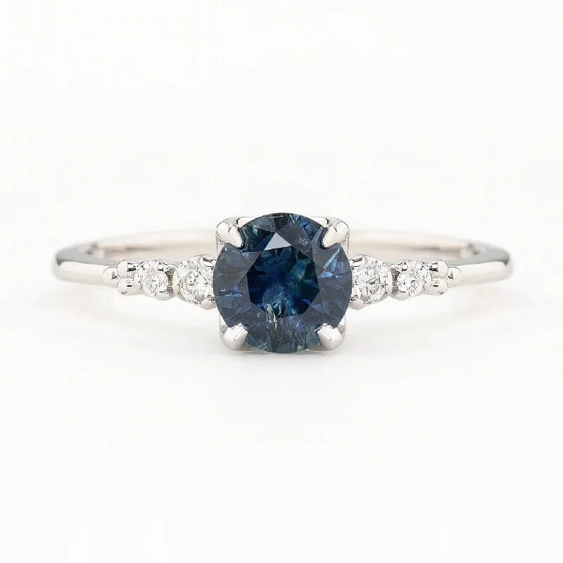 Multi-stone engagement rings-Estel Fleur Four Prongs Ring, 0.87ct Blue Montana Sapphire, 14k White Gold (One of a kind)