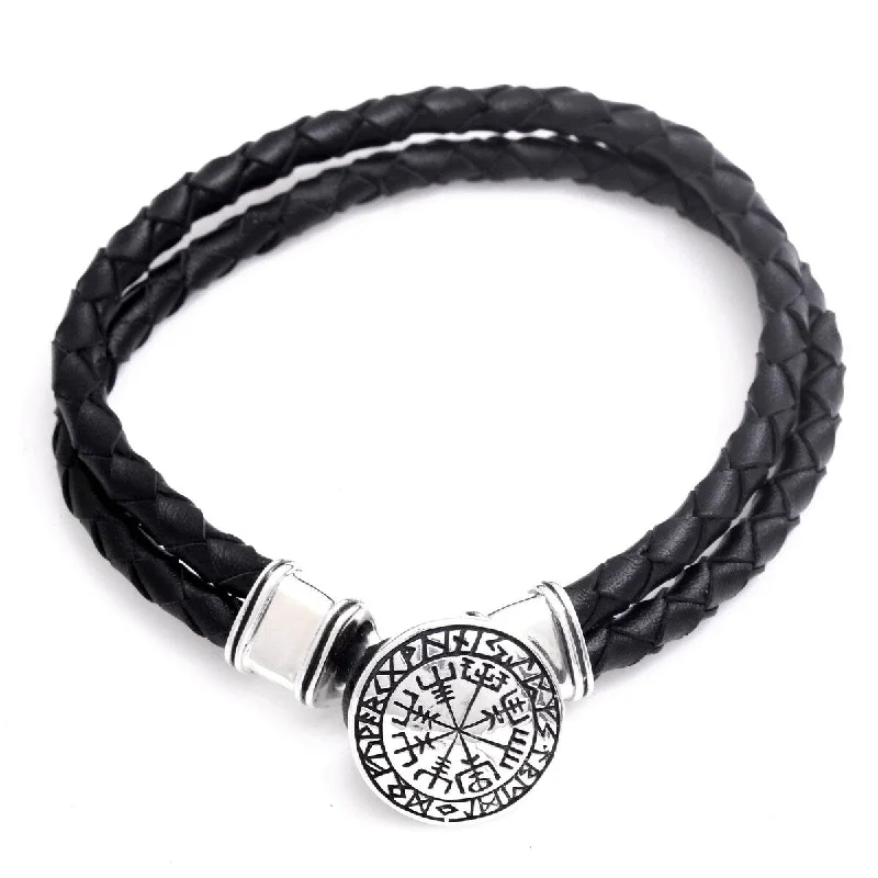 Gem pile bangles-NOVICA Runic Compass, Men's sterling silver and leather bracelet