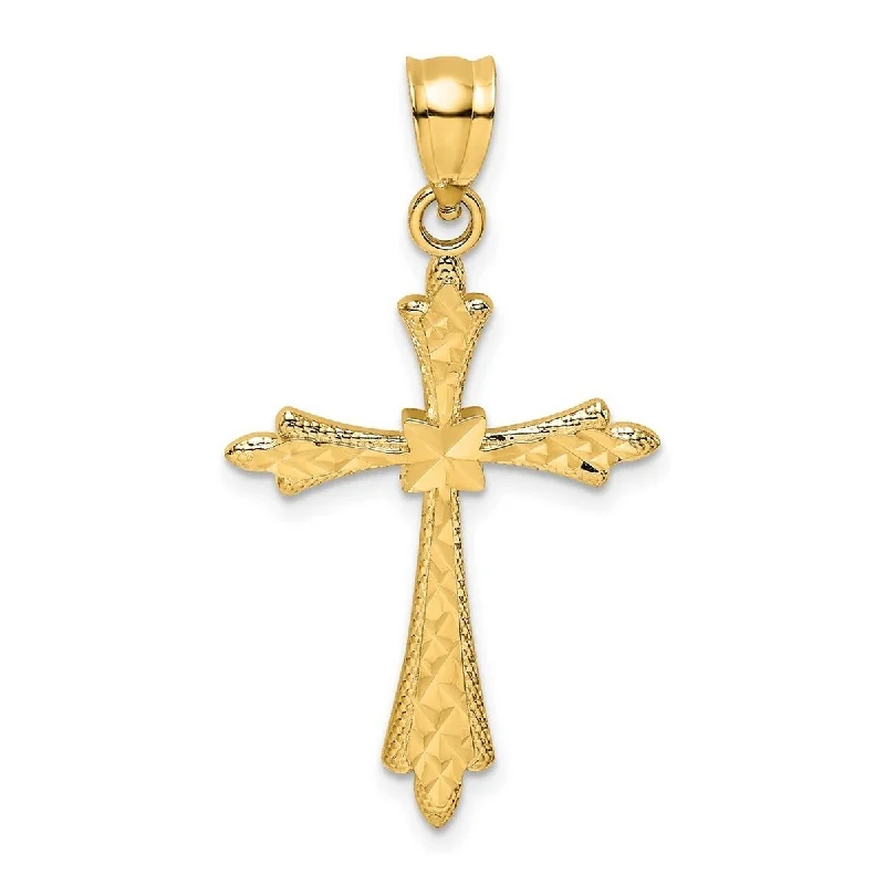 Victorian charm necklaces-Curata 14k Yellow Gold Diamond-cut Quilted Cross Necklace 19mm x 26mm