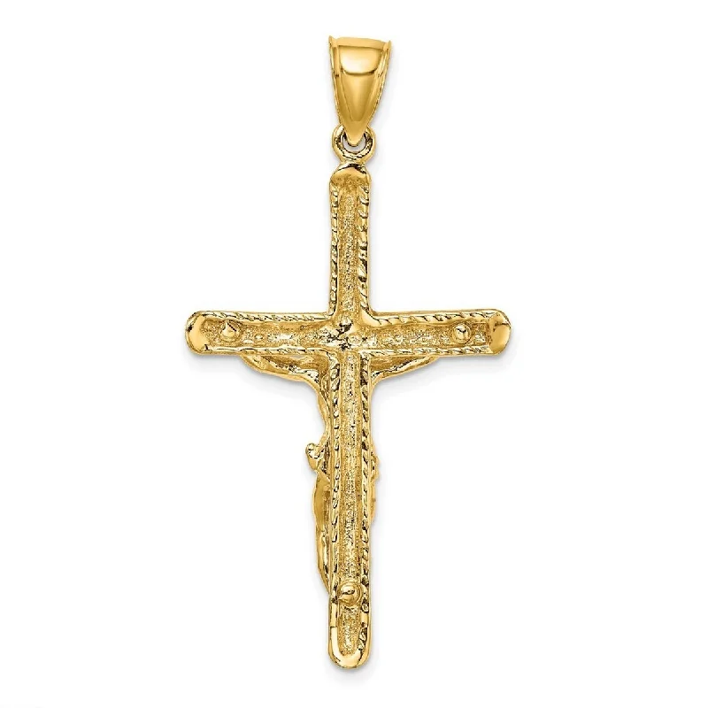 Onyx drop necklaces-Curata 14k Yellow Gold Crucifix Ridged Cross Necklace 23mm x 47mm