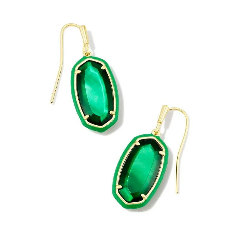 Bamboo style earrings-Kendra Scott | Dani Gold Enamel Frame Drop Earrings in Emerald Illusion