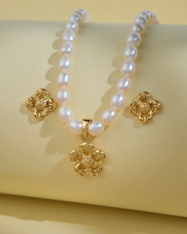 Simple cross necklaces-Floral Pearl Necklace Sets