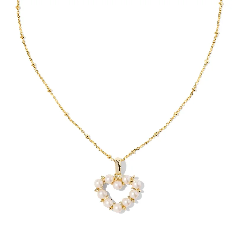 Solid statement earrings-Kendra Scott | Ashton Gold Heart Short Pendant Necklace in White Pearl