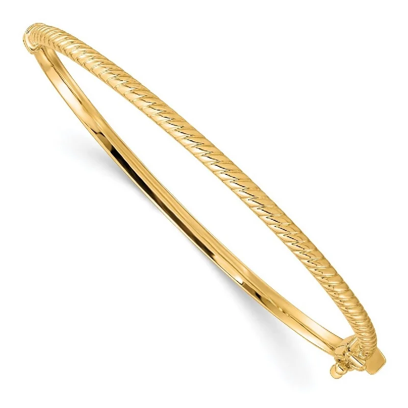 Beaded cluster bangles-Curata 3mm 10k Yellow Gold Fold over Polished Textured Stackable Bangle Bracelet