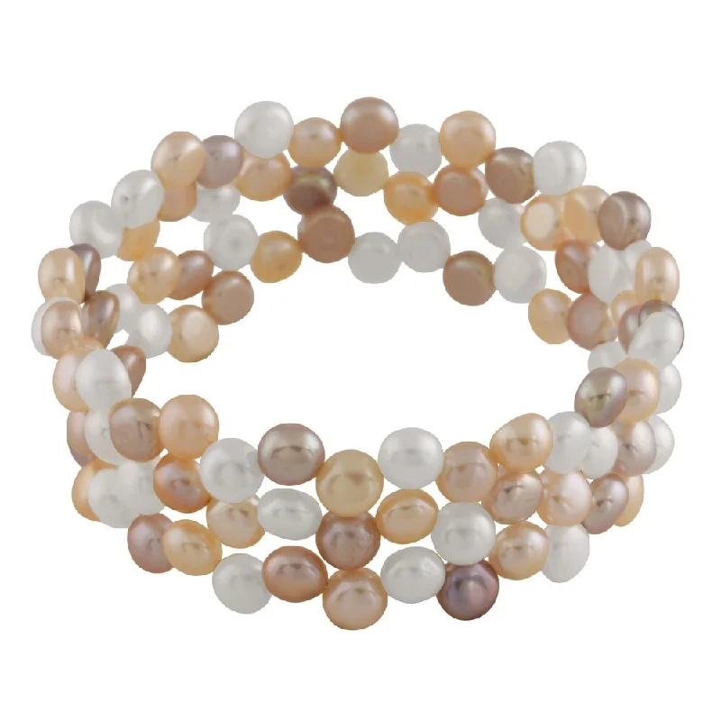 Bamboo weave bangles-Triple Row Coil Pearl Bracelet