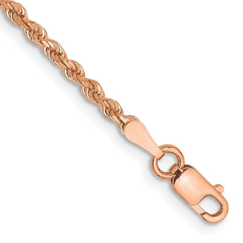 Polished bead bangles-Curata 14k Rose Gold 2mm Sparkle Cut Rope With Lobster Clasp Chain Bracelet