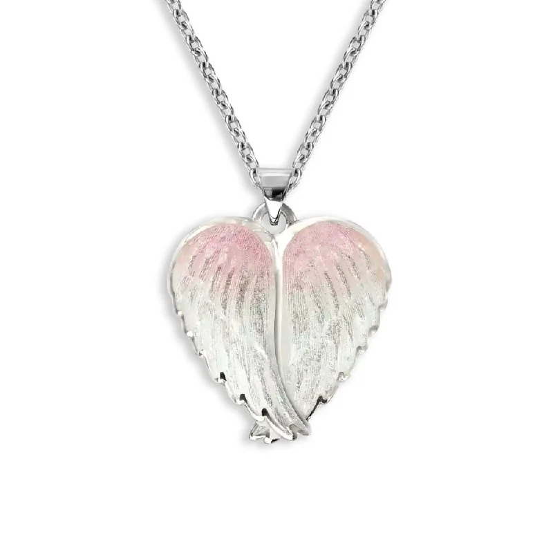 Thick link necklaces-Nicole Barr White & Pink Enamel Angel Wings Pendant Necklace