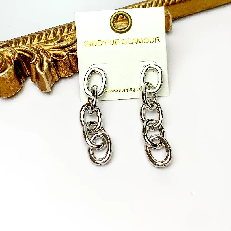 Sleek drop earrings-Silver Tone Chain Dangle Earrings