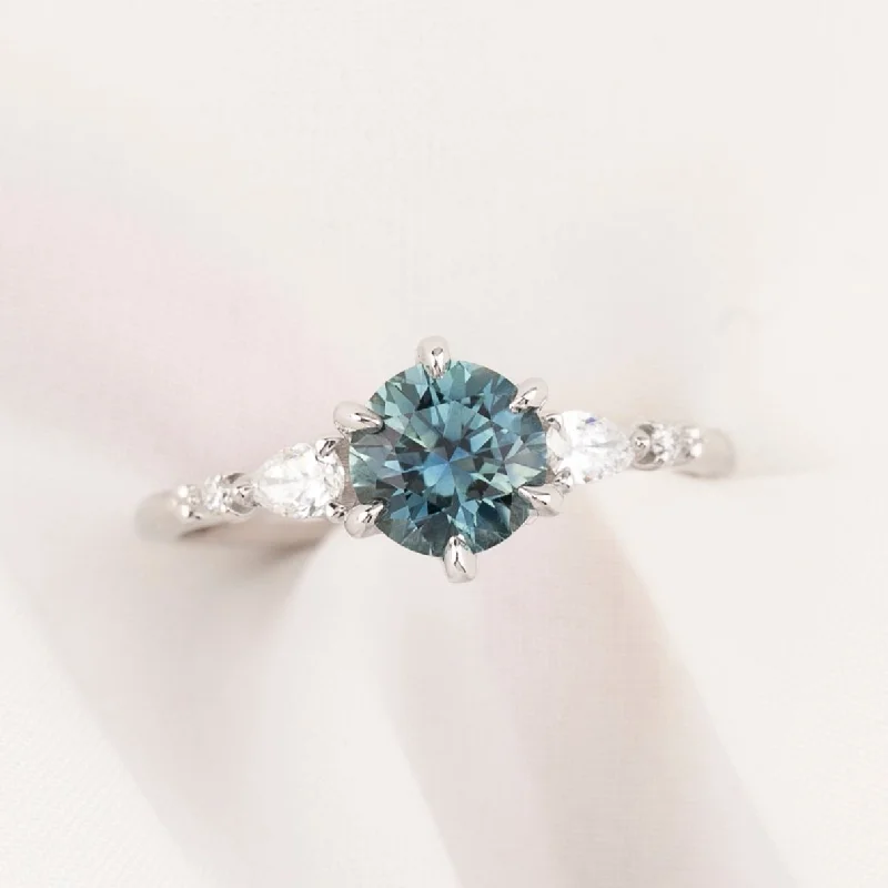 Wing detail engagement rings-Estel Fleur Petal Ring 1.32ct Light Blue Montana Sapphire, 14k White Gold (One of a kind)