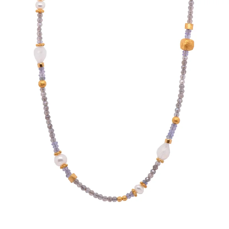 Spinel necklaces-Joyla Vermeil 2mm Labradorite, Pearls, Tanzanite, Rainbow Moonstone Necklace