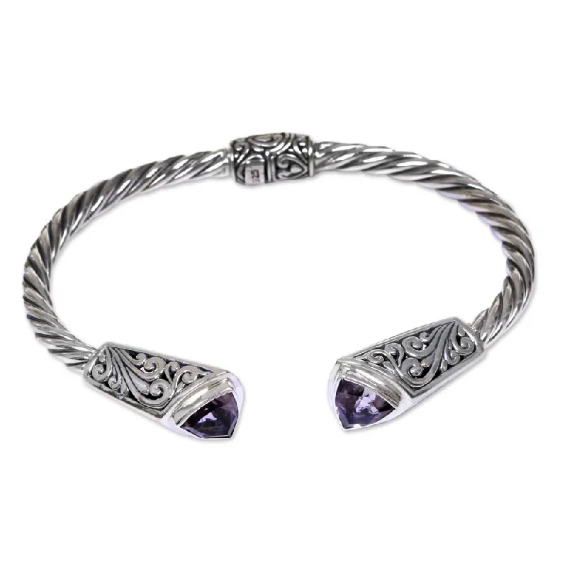 Light clay bangles-Handmade Sterling Silver 'Sukawati Triangle in Purple' Amethyst Bracelet (Indonesia)