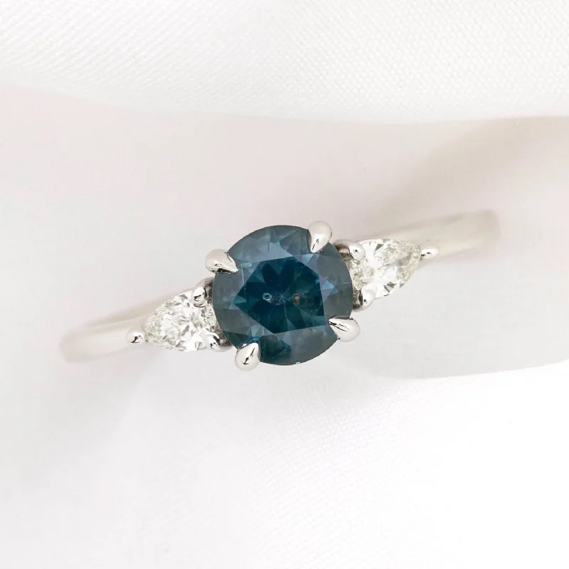 Polished bead engagement rings-Olivia Ring 1.01ct Blue Montana Sapphire, 14k White Gold (One of a kind)