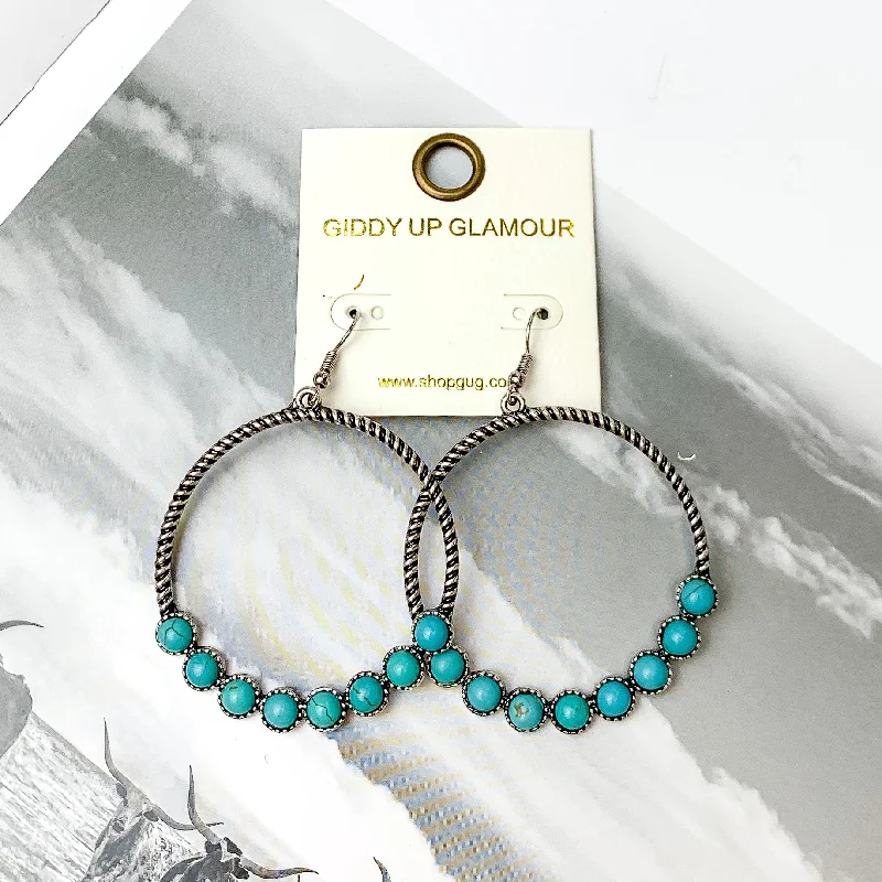 Tide shape earrings-Forever Twisted Hoop Earrings with Stones in Turquoise Blue