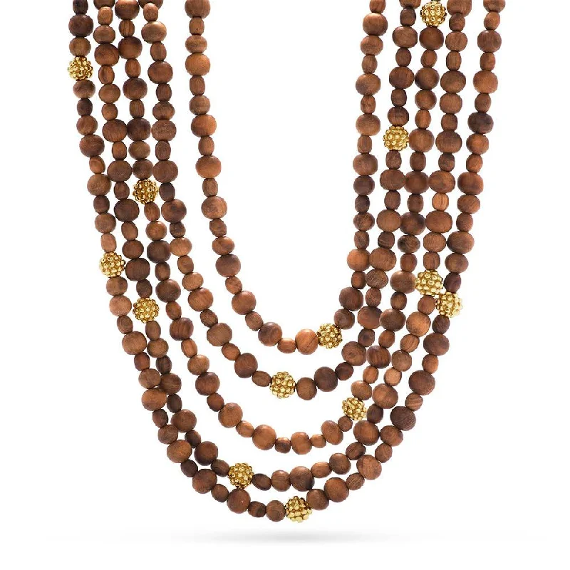 Cord tassel necklaces-Capucine de Wulf Earth Goddess Beads 5-Strand Necklace with Teak