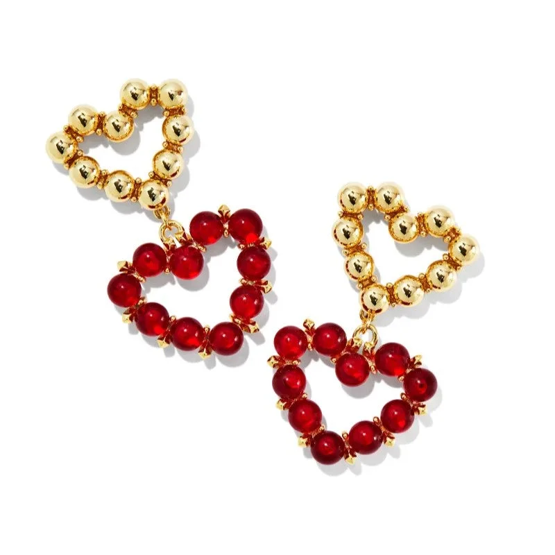 Victorian style earrings-Kendra Scott | Ashton Gold Heart Drop Earrings in Red Glass