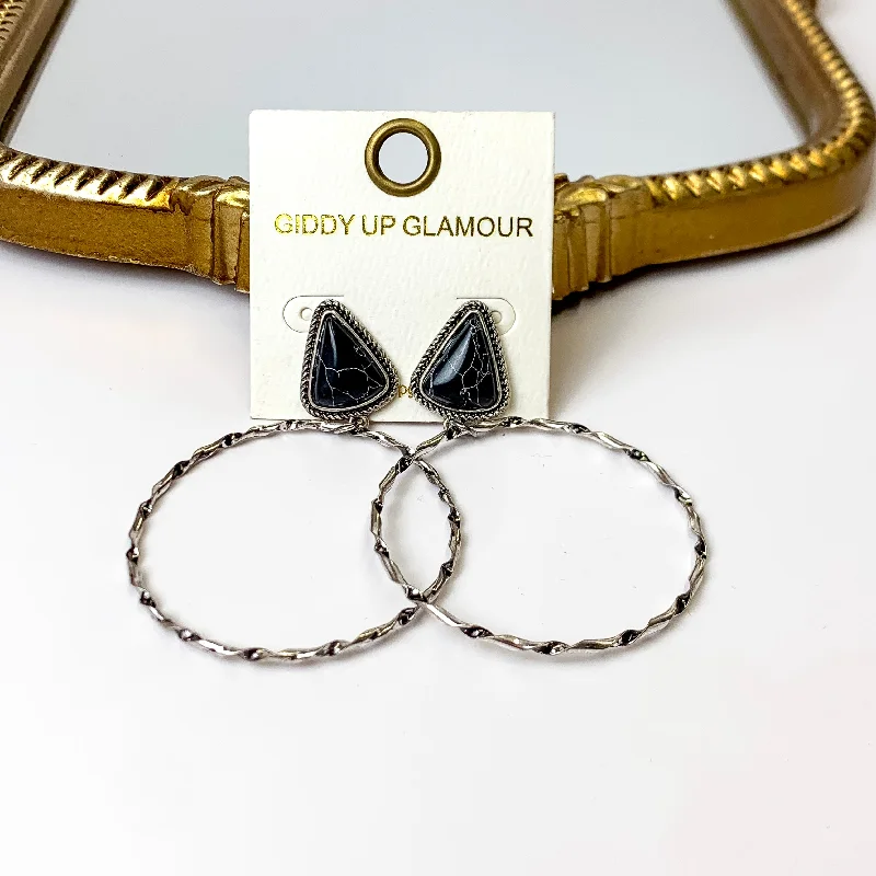 Trekker weave earrings-Triangle Stone Post Hoop Earrings in Black