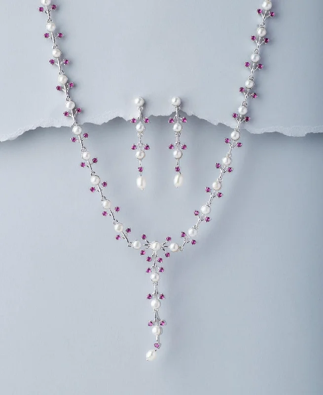 Textured disc necklaces-Floral Real Pearl Necklace Set