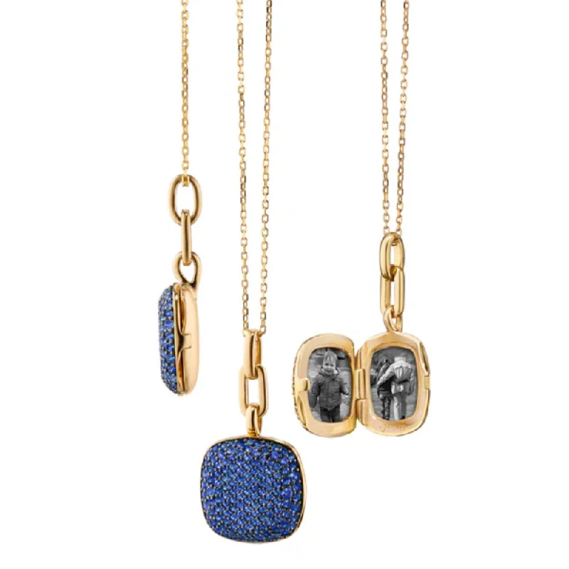 Clean-line necklaces-Monica Rich Kosann Slim "Rae" Locket Necklace with Blue Sapphires