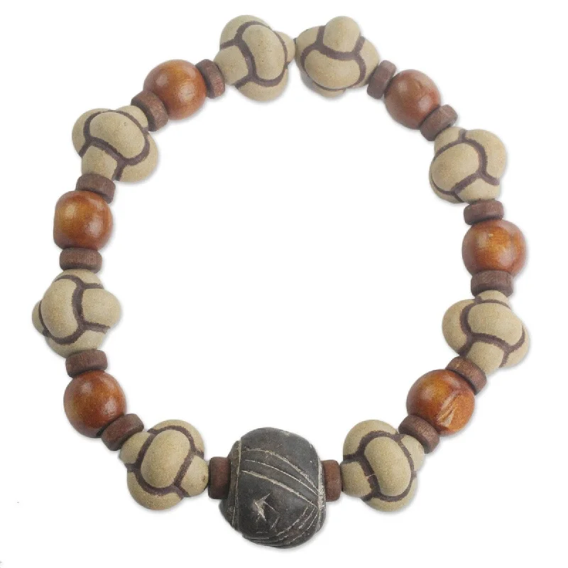 Tide shape bangles-NOVICA Bold Adventurer, Men's terracotta and wood beaded stretch bracelet