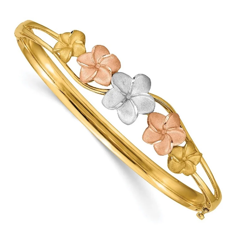 Glittering crystal bangles-Curata 14k Tri Color Gold Plumeria Cuff Stackable Bangle Bracelet