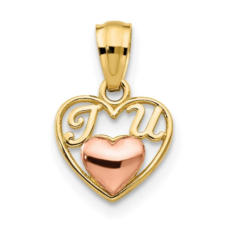 Thick link necklaces-Curata 14k Two-Tone Gold 18" Rose I Love U Pendant Necklace - 13.8x9.2mm