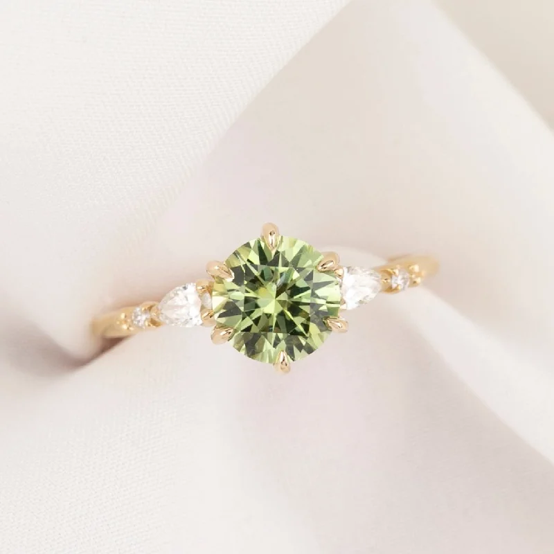 Lace detail engagement rings-Estel Fleur Petal Ring 1.82ct Green Montana Sapphire, 14k Yellow Gold (One of a kind)